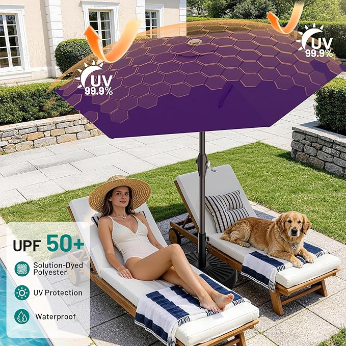 AreShark 7.5FT Patio Umbrella Table Market Umbrella with 6 Sturdy Ribs, Button Tilt/Crank, Heavy-Duty Outdoor Umbrellas for Pool, Deck, Garden and Backyard, Purple