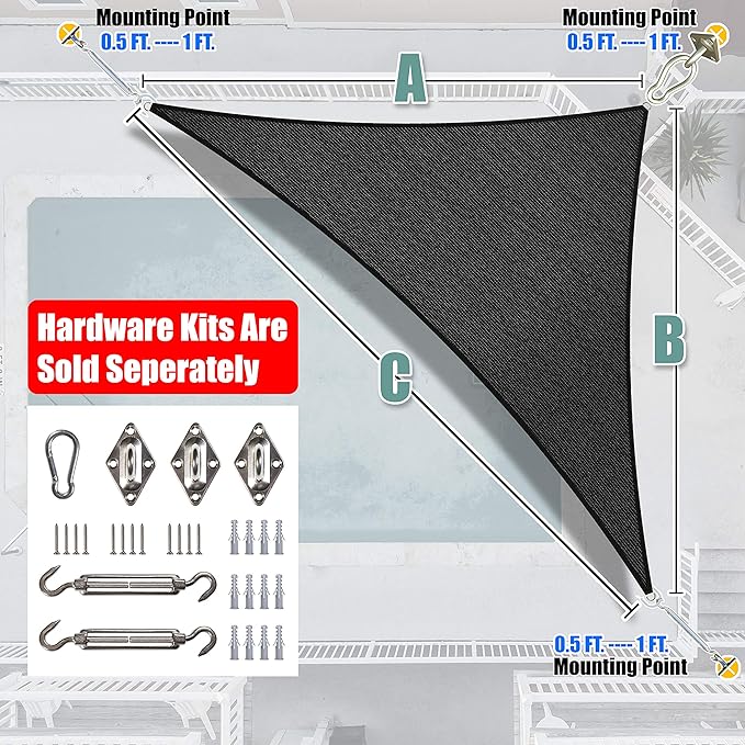 Amgo Custom Size 13' x 23' x 26.4' Black Right Triangle Sun Shade Sail UPF50+ AGTAPRT12, Order to Make Canopy Awning, 95% UV Blockage, Water & Air Permeable, Commercial Standard (We Customize)