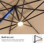 HOMSHADE 10 ft Square Cantilever Patio Umbrella with Base Included, Solar Lights Large Umbrella Outdoor Patio with 360°Rotation&Tilting, LED Lighted Offset Umbrellas w/Stand for Pool Deck