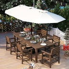 5-Piece Brown Outdoor Dining Set for 4, 75.2'' HDPE Table with Umbrella Hole & Chairs, Weather-Resistant Patio Furniture for Garden, Lawn, or Poolside