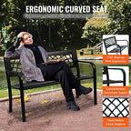 VEVOR Outdoor Bench, 46" Iron Steel Frame Garden Park Bench with Mesh Pattern and Plastic Backrest Armrests, Patio Bench for Garden, Park, Yard, Front Porch