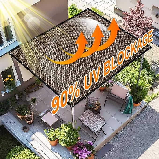Artpuch 90% Sun Shade Cloth, 6 x 20 FT Pergola Shade Cover Canopy with Grommets, Sun Screen Fabric Tarp for Patio, Outdoor, Garden, Backyard, Mocha