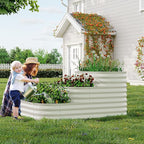 GarveeLife Galvanized Tiered Raised Garden Bed Kit with Open Base – 43x63x31.5 Oval Ground-Connected Planter for Vegetables, Herbs & Flowers (Modular 3 in-1Design),Beige