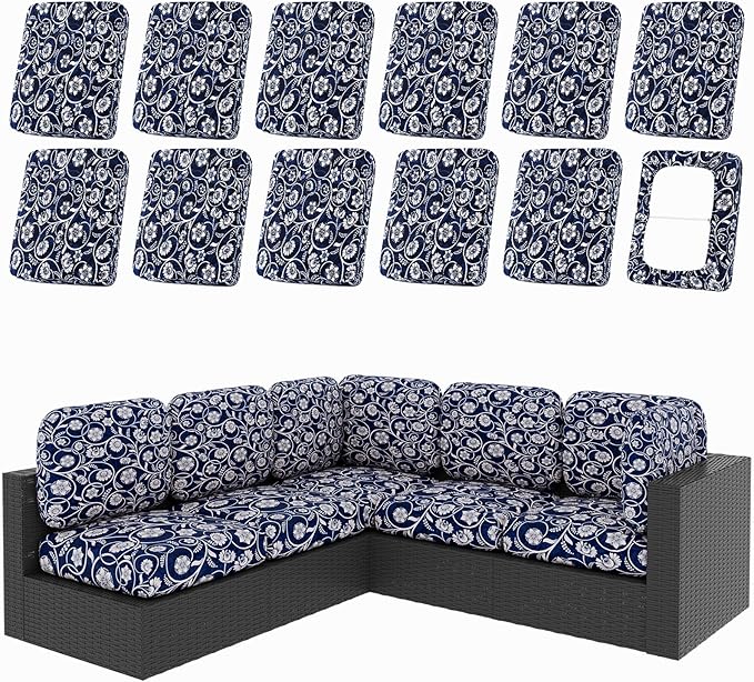 Outdoor Cushion Covers, 12-Piece Stretch Set in Baroque