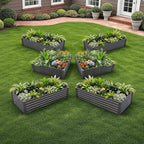 A ANLEOLIFE Set of 6, 18 Inch Tall Quartz Grey Raised Garden Beds Kit, Rectangular & Square Metal Planters for Structured Garden Layouts