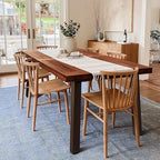 Devoko Home Acacia Wood Dining Table 6-Person Indoor Outdoor Table with Iron Legs, Sandblast Finish, Natural Stained, Rustic Metal, 69 * 33 * 30 inch (Walnut Brown)