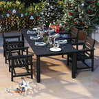 5-Piece Black Outdoor Dining Set with White 15FT Large Patio Umbrella, 75.2'' HDPE Table & Chairs for 8, Weather-Resistant Furniture with Umbrella Hole for Patio, Lawn, Poolside