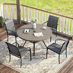 VICLLAX 5 Pieces Patio Dining Set for 4, Outdoor Furniture Set Includes 40.7" Round Patio Table and 4 Patio Stackable Chairs, Grey Wood Grain Tabletop and Grey Fabric