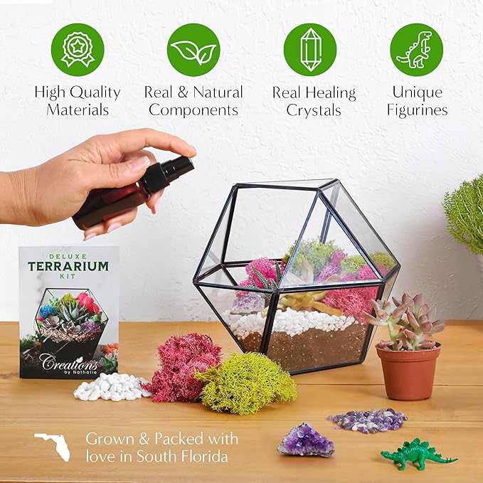 Terrarium Kit with Succulent Soil, Pebbles & Crystal Gems, Small