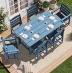 SERWALL Patio Dining Sets for 6 Person, HDPE Dining Set with 6 Armless Chairs, Blue