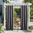 NICETOWN 2 Panels Windproof Blackout Outdoor Curtains for Patio Waterproof, Grommet & Back Tab on Top & Bottom Heavyweight Drapes Privacy for Pergola with Bouns Rope for Fixed, Grey, W46 x L80