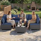 Skyfish 7 Pieces Patio Furniture Sofa - Outdoor Sectional Wicker Rattan Furniture with Cushion and Glass Table Patio Conversation Sets for Porch Poolside Backyard Outdoor Sofa Set Modular Sofa