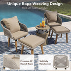 Merax 5 Pieces Patio Furniture Chair Sets, Patio Conversation Set with Wicker Cool Bar Table, Ottomans,Outdoor Furniture Bistro Sets for Porch,Backyard,Balcony,Poolside Brown