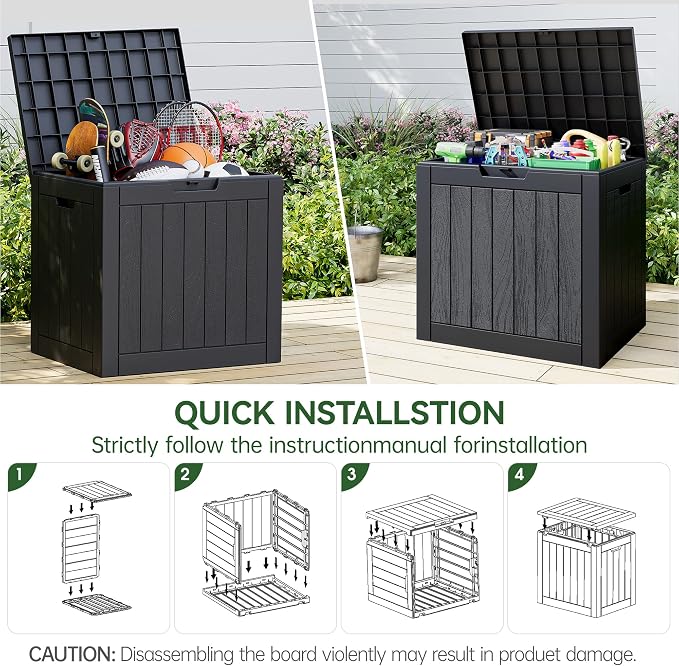 Deck Box 35 Gallon Black Resin Lockable Outdoor Storage Bin