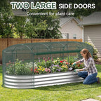 Raised Garden Bed with Sprinkler Timer and Self-Watering System, 8x3x1 ft Elevated Planter Boxes Outdoor with Mesh Cover, Oval Raised Beds for,Vegetables,Flowers, Backyard, Patio
