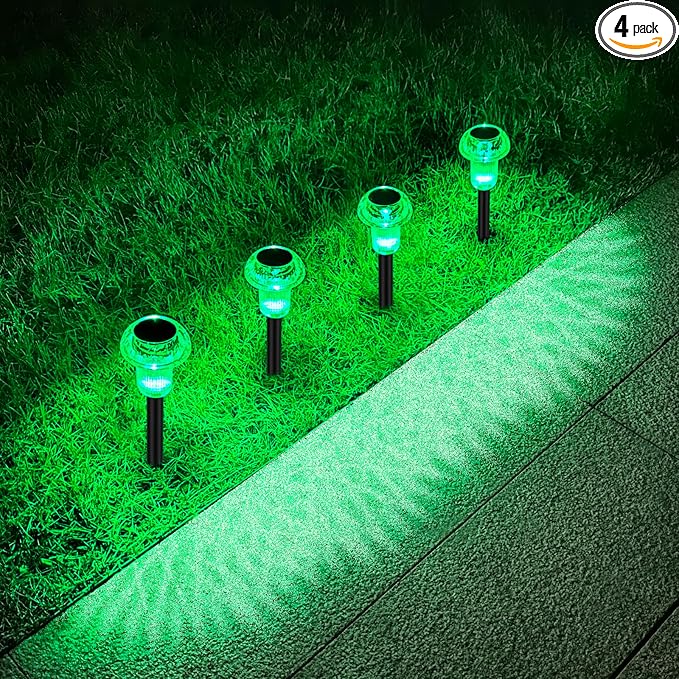 St Patricks Day Solar Pathway Lights Outdoor Decorative 4 Pack, Green LED Mushroom Solar Lights Outdoor Waterproof Solar Powered Easter Decor for Patio, Valentines Day Halloween Christmas Garden Decor