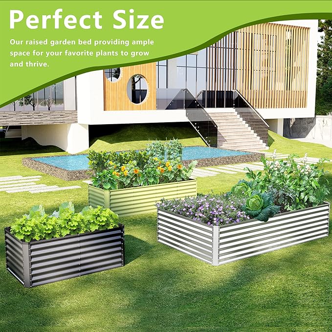 8x4x2FT Galvanized Raised Garden Bed,Galvanized Planter Boxes Outdoor, Large Metal Raised Garden Beds for Vegetables-Silver