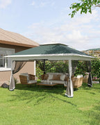 Canopy Tent 13x13 ft, Pop Up Gazebo One-Push Setup with 4 SandBags for Backyard Parties and BBQs, Mosquito Netting & Height Adjustable - Green