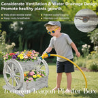 NestNature Wooden Wagon Planter Box,Raised Garden Bed,Decorative Garden Planters with Wheels-Outside Flower Pots for Indoor/Outdoor Décor Plants (Antique White)