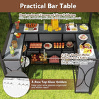 Tangkula 3-Piece Patio Bar Set, Grill Gazebo & 2 Bar Stools with Tempered Glass Bar Table, Metal Storage Shelves, Glass Holders, Double-Tier Soft Top Canopy BBQ Gazebo Shelter for Patio Garden (Grey)