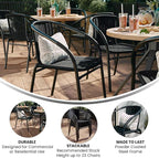 Flash Furniture Lila Modern Rattan Indoor/Outdoor Stackable Dining Chairs, Stacking Rattan Bistro Chairs for Patio or Restaurant, Set of 4, Black