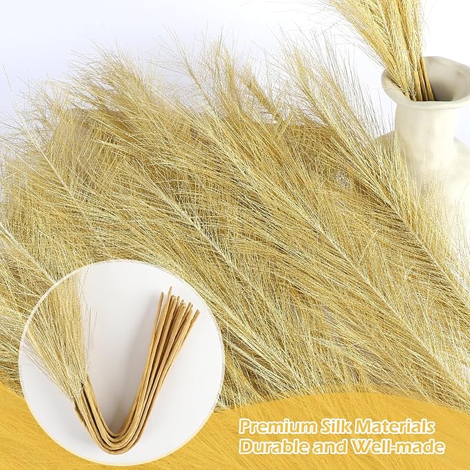 Faux Pampas Grass Stems, 30 Pcs Gold Silk Artificial Greenery