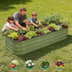 3 in 1 Galvanized Raised Garden Bed - 4x2x1ft Modular Garden Planter Bed Outdoor | Steel Raised Bed Kit with Bracing Rods, Gloves for Gardening Vegetables Fruits and Flowers (Green)