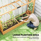 Outsunny Raised Garden Bed with Trellis, Wooden Planter Box with Hanging Roof and Drainage Holes, Outdoor Trellis Planter for Climbing Plants, Vegetables, Herbs and Flowers, 78.7" x 17.3" x 44.7"