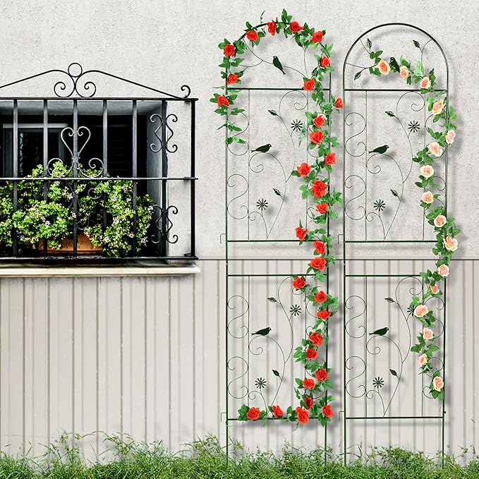 Metal Garden Trellis for Climbing Plants, 86.5" x 19.7" Metal Plant Trellis Outdoor, Black Iron Garden Trellis, Clematis Rrellis Outdoor, Arched Decoration Suitable for courtyards, lawns, Gard