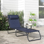 Outsunny Folding Chaise Lounge Chair, Patio Sun Tanning Chair, Outdoor Chaise Lounger with 4-Position Reclining Back, Breathable Mesh Seat for Beach, Poolside, Yard, Dark Blue