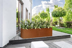 Corten Steel Corner Metal Planter Box L36 x W12 x D16 Rusted Garden Steel Planter Pot for Patio Modern Farmhouse Rustic Design (L36 x W12 x D16, Rusted)
