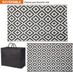SAND MINE Waterproof Outdoor Rug 5x8 ft, Plastic Reversible Rug, Modern Area Rug, Large Floor Mat for Outdoors, RV, Patio, Backyard, Deck, Picnic, Beach, Camping (5' x 8', Black & White Lattice)
