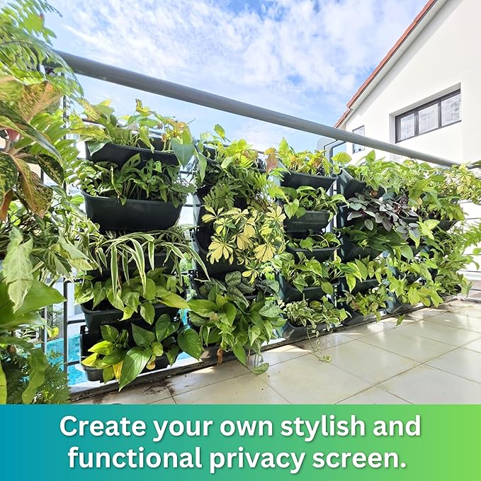 Maxona Black Color Vertical Garden Planter - 8 Pack, 13 inch Wall Mounted Planter for Patio Outdoor Decor, Home Plastic Pot Balcony Plant Vegetable Fruit Herb Hanging Pocket Holder Flowerpot