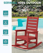 SERWALL Outdoor Rocking Chair Set of 2, Oversized Rocking Chair with Footboard for Adults, HDPE All Weather Resistant Rocking Chairs for Patio, 350lbs Weight Capacity,Red