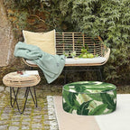 LVTXIII Outdoor/Indoor Round Inflatable Ottoman, All Weather Patio Footstool, Portable Footrest Seat for Patio Garden, Camping or Home, 21"x21"x9", Swaying Palms Green