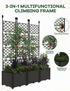 3 PCS Raised Garden Bed with Trellis & Privacy Screen, 50"w x 63"Tall Vertical Garden Planter Box for Climbing Plants - Sturdy Lightweight Outdoor Planter for Vegetables, Flowers on Patio, Balcony