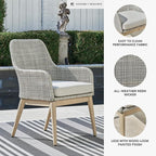 Signature Design by Ashley Seton Creek Cottage Nuvella Weather Resistant Fabric Outdoor Dining Arm Chair with Cushion, Set of 2, Light Brown & Light Gray