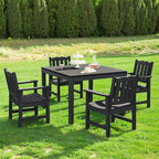 Stoog 5 Pieces Patio Dining Sets, All-Weather HIPS Material & Aluminum Frame Dining Table with Umbrella Hole, Outdoor Dining Table for 4, Never Rot or Fade, Black