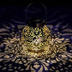 2 Pack Outdoor Solar Hanging Lantern Lights Metal LED Decorative Lamp for Garden Patio Courtyard Lawn and Table with Hollowed-Out Design (Bronze)