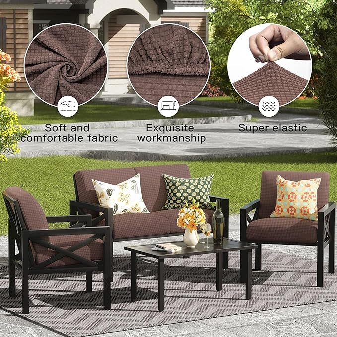 Cushion Covers 8-Pack, Stretch Fit for Outdoor Patio Cushions in Camel
