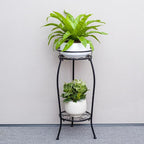 FaithLand Plant Stand, Metal Planter Holder Indoor Outdoor, 2 Tier Round Potted Supports Rack, Corner Display Shelf Black, Tall