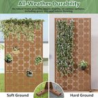 Casaphoria Metal Privacy Screen Outdoor, 72" H x 35" W Freestanding Decorative Privacy Screen for Patio Deck Balcony Garden with Stable Base, Brown-Square
