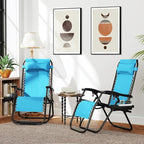 Yaheetech Zero Gravity Recliners Outdoor Adjustable Folding Reclining Lounge Chairs w/Pillows, Cup Holder Trays and Carry Strap for Patio Backyard Beach Light Blue Set of 2