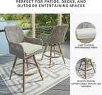 Signature Design by Ashley Seton Creek Casual Weather Resistant 360-Degree Swivel 31.75" Outdoor Bar Height StainlessBar Stool with Cushion, Set of 2, Beige & Light Gray