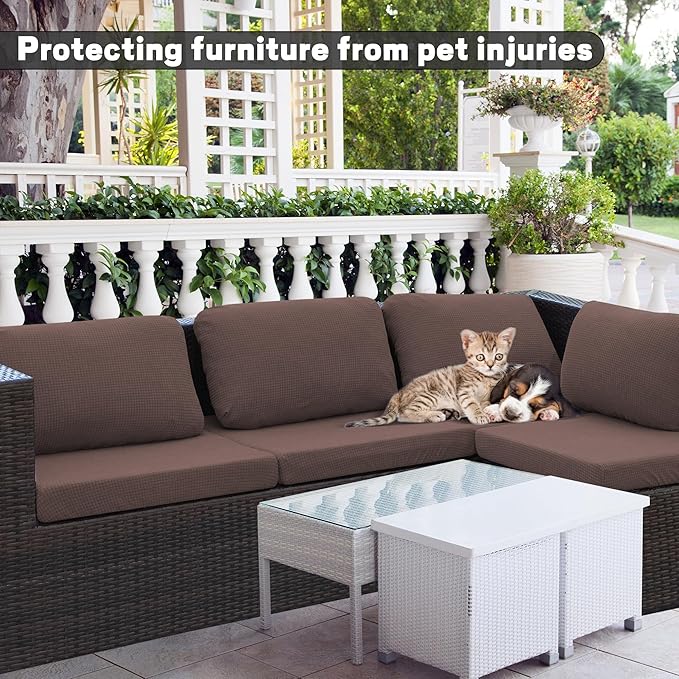 Cushion Covers 8-Pack, Stretch Fit for Outdoor Patio Cushions in Camel