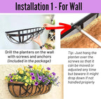 LaLaGreen 36 Inch, 2 Pack Window Boxes Planters – Large Black Metal Window Boxes for Outdoor Plant, Wall Mount Flower Pot with Coco Liner, Attach to House Fence Balcony Herb for Patio Porch Garden