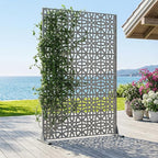 Casaphoria Metal Privacy Screen Outdoor, 72" H x 47" W Freestanding Decorative Privacy Screen for Patio Deck Balcony Garden with Stable Base, Grey-Perilla