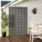 Casaphoria Metal Privacy Screen Outdoor, 72" H x 47" W Freestanding Decorative Privacy Screen for Patio Deck Balcony Garden with Stable Base, Black Charles