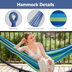 SUNCREAT Portable Outdoor Hammock with Stand Included, Double Hammock with Stand for Outside, Blue & Green Stripes