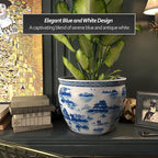 Red Lantern 18" Porcelain Fishbowl Blue & White Landscape Planter